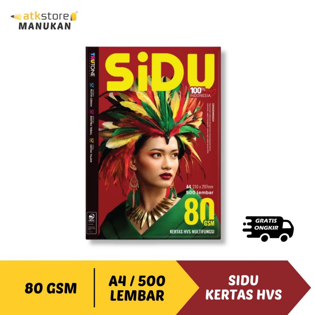 

SIDU KERTAS HVS UKURAN A4 1 RIM / 500 LEMBAR | 80 GSM | KERTAS HVS / FOTOCOPY