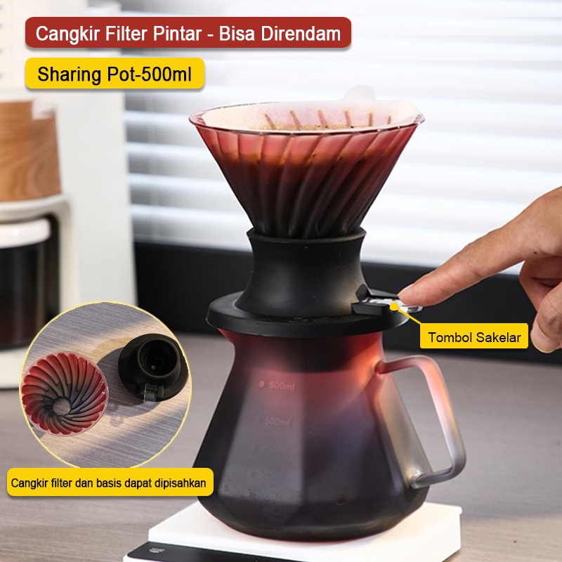 Coffee Dripper Kopi v60  - Alat Kopi v60 Dripper Set Cangkir Filter Pintar - Bisa Direndam Kaca Pot 