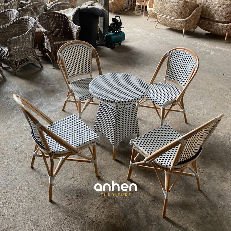 Set Kursi Cafe Rotan Sintetis / Meja Makan Rotan Sintetis / Kursi Makan Rotan Sintetis / Dining Chai