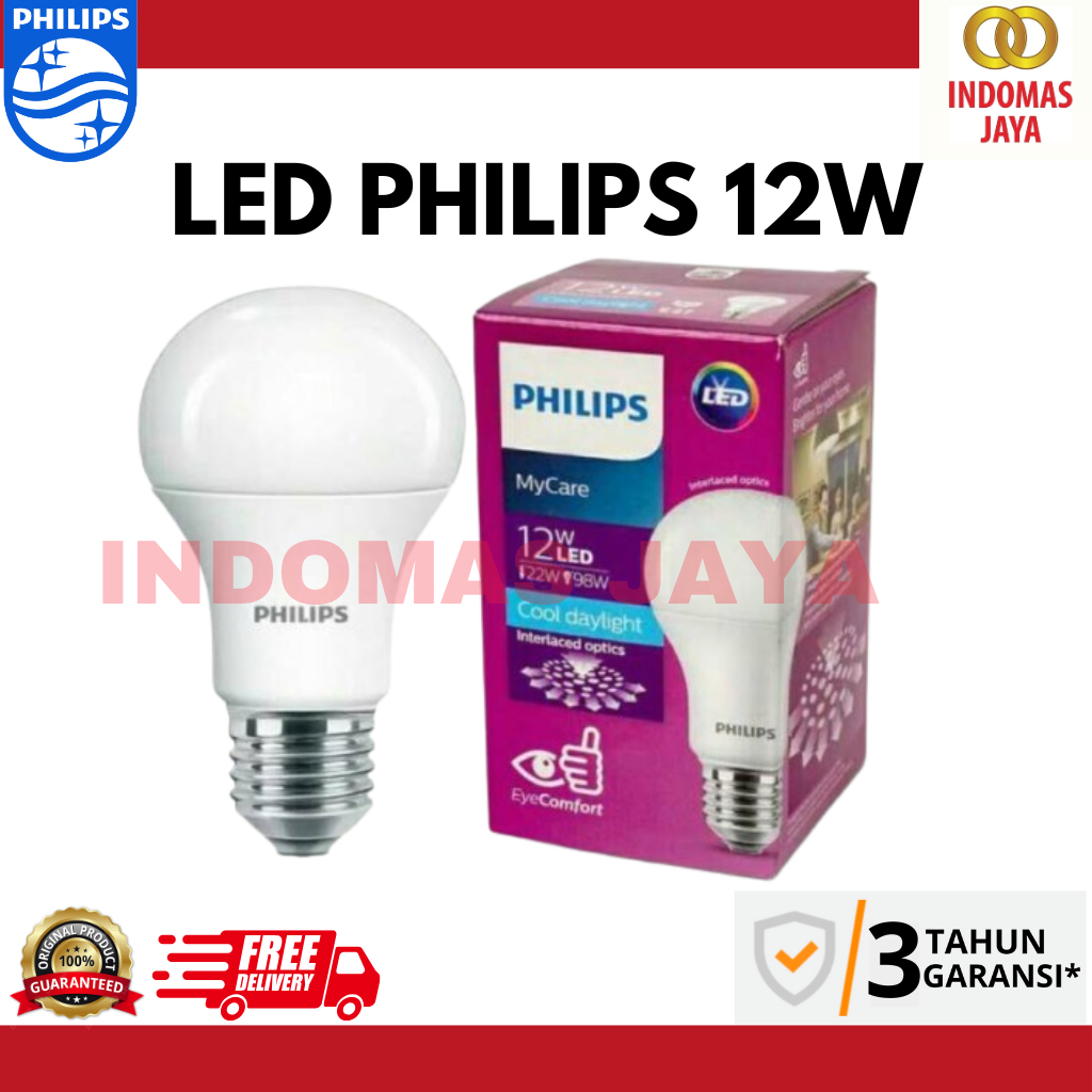 Lampu Bohlam LED Philips 12 Watt Putih/Cool Day Light (12W 12Watt 12 W)