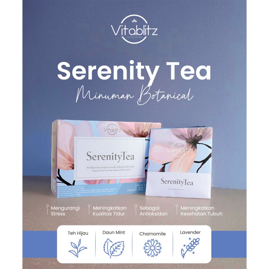 

Vitablitz Serenity Tea Lavender Chamomile Mint Tea Herbal Tea Relaxing Teh Celup Box