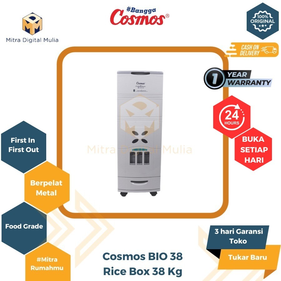 Cosmos 38BIOTP Sarana Penyimpanan Beras 38 kg 38 Liter Body Besi Anti Karat Anti Kutu Anti Tikus Sis