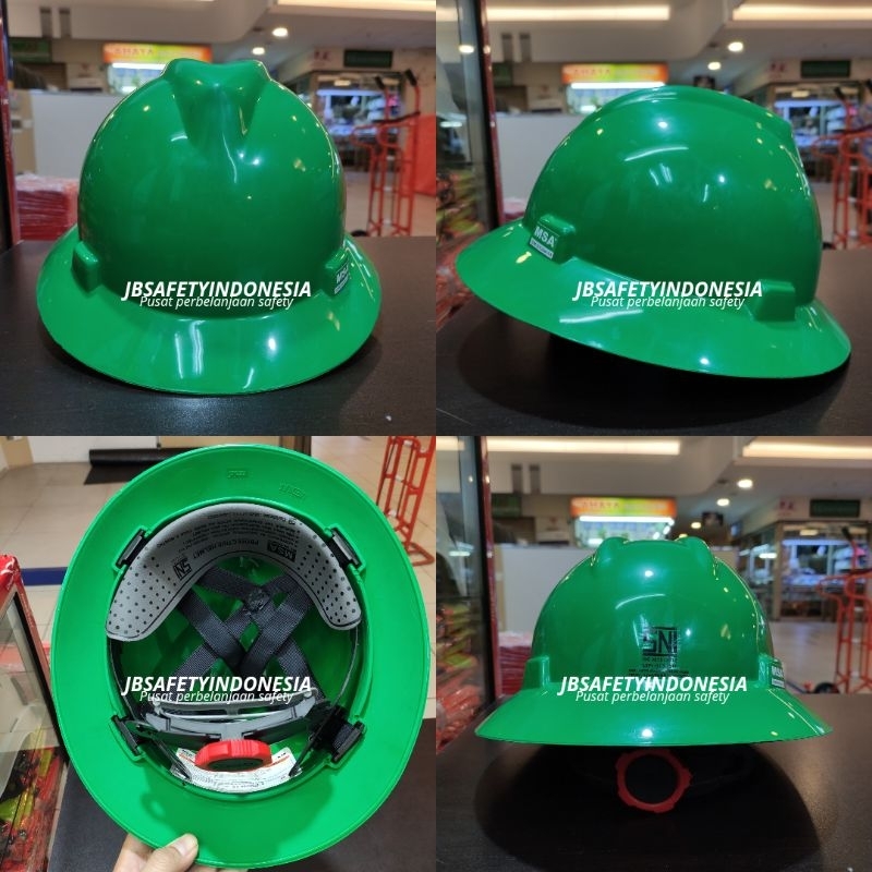 HELM PROYEK SAFETY MSA FULL BRIM WARNA HIJAU STANDARD SNI LENGKAP DENGAN FASTRACK