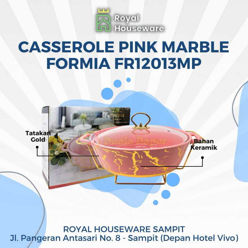 Casserole Pink Marble Formia Bulat / Wadah Prasmanan Keramik