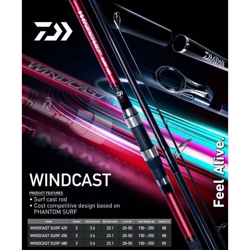 Daiwa Wind Cast Windcast Joran Laut Surf Sambung 3 425 450