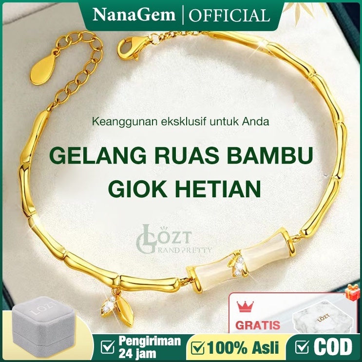 KODE Y23T Gelang Giok Bambu Gelang Giok Lapis Emas 24k Gelang Segmen Bambu Giok Hetian Gelang Batu G