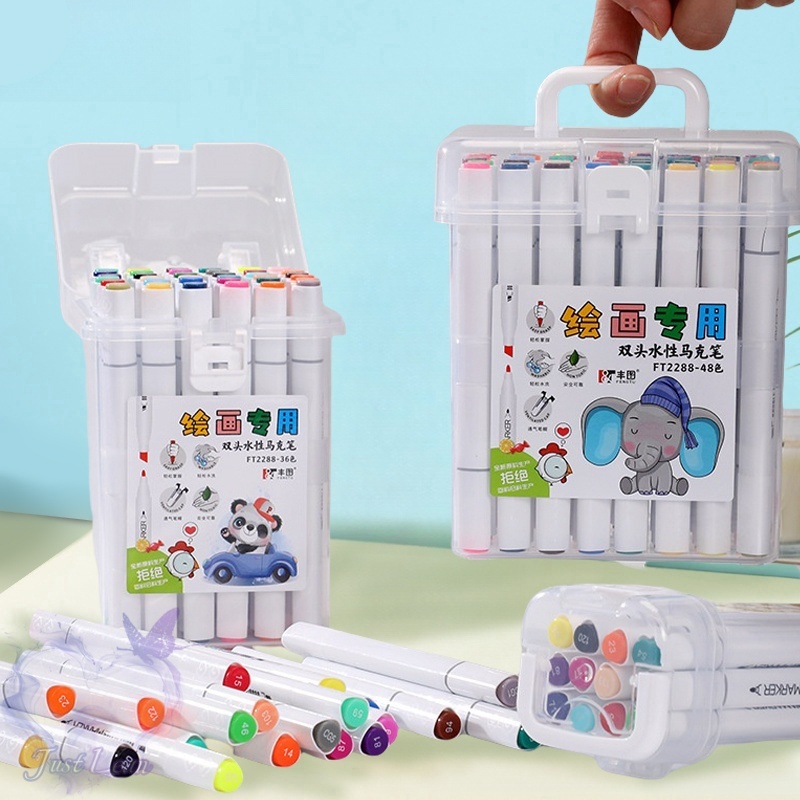 

12/24/36/48 Warna Pulpen Cat Air Dual Ujung Alat Tulis Mahasiswa Pensil Warna Dan Spidol Garis