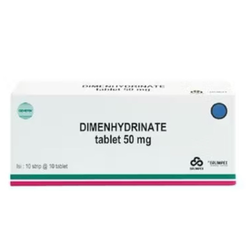 Dimenhydrinate 50 mg strip 10 tablet ( obat mabuk perjalanan )