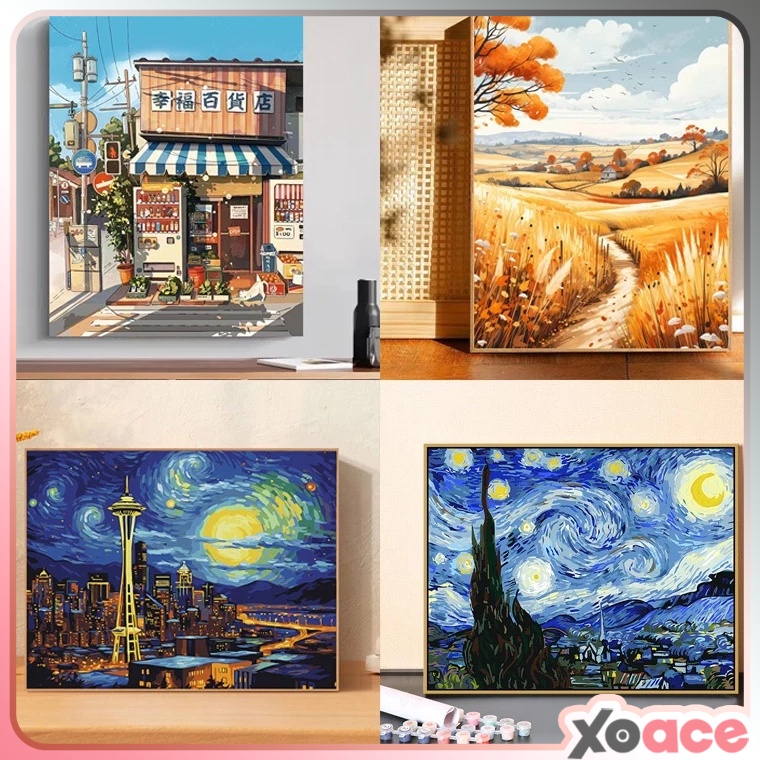 

KODE L8B FRAMED DIY Paint By Number Kit Digital Oil Painting Canvas Melukis 3 x 4 Scenery2