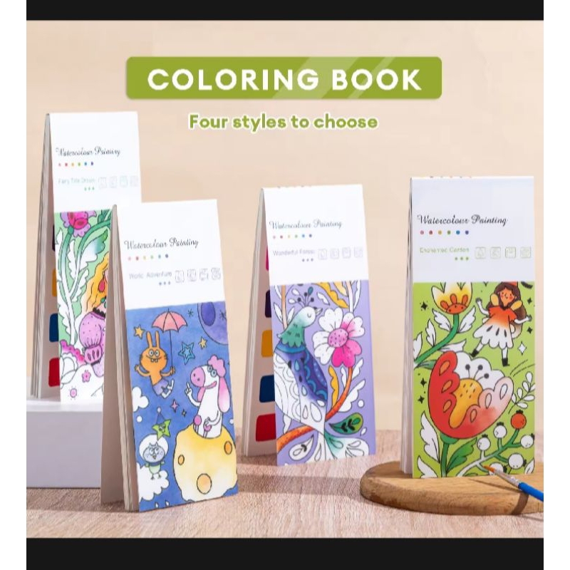 Set paket lukis watercolour buku melukis mewarnai cat air anak