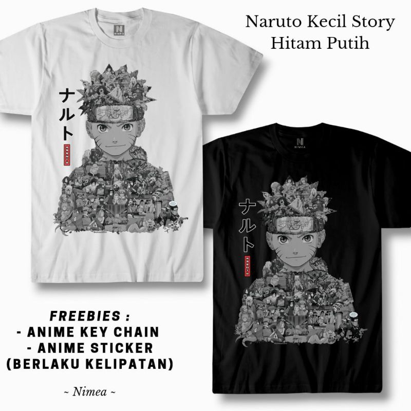 Kaos Anime Naruto Kecil Hitam Putih Story - Shopartonline