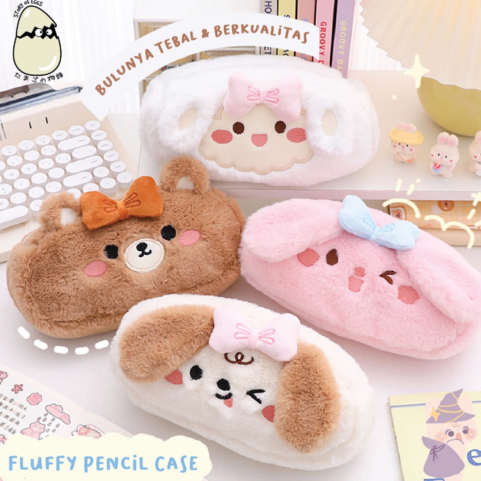 

ART T2Q Fluffy Aesthetic and Cute Pencil Case Bulu Kotak pensil Travel Pouch Make Up Kotak Makeup Skincare