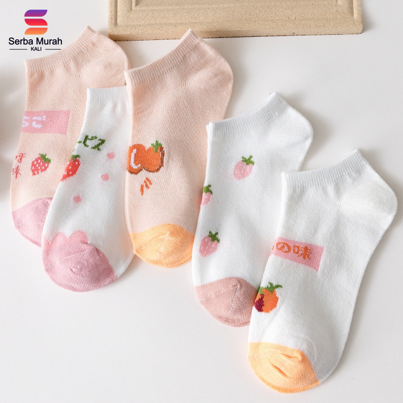 TSM Kaos Kaki Wanita 6585 - Motif Buah Strawberry & Orange, Pendek Fashion Korean Unisex