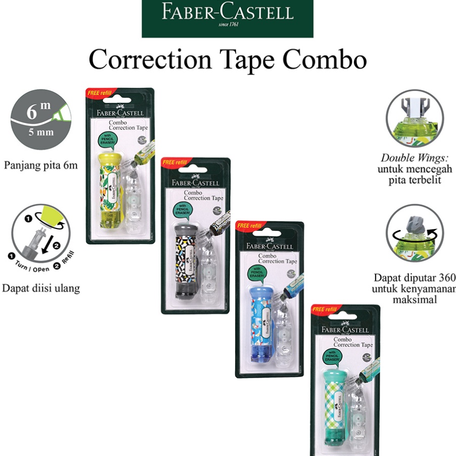 

KP8 Combo Correction Tape Faber Castell QDR Gratis 1 Refill Sudah Termasuk Penghapus