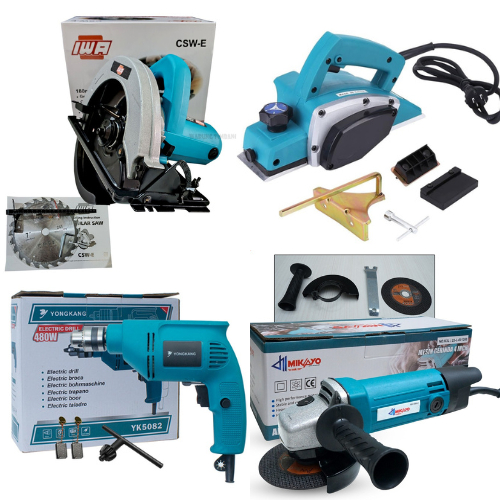 PAKET TUKANG KAYU 4 ITEM MESIN BOR 10MM MAKITA + MESIN SERUT KAYU LISTRIK 82MM+MESIN GERINDA TANGAN 