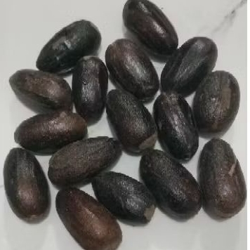 

Biji Pala Lonjong utuh masih ada kulit.