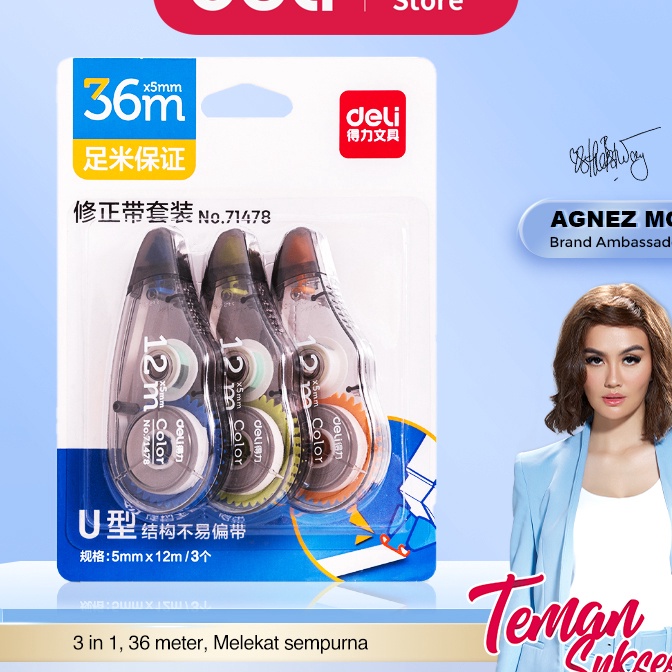 

KI3 Deli Correction Tape Pita si Tip Ex Kes 3 in 1 Panjang 36 Meter 71478
