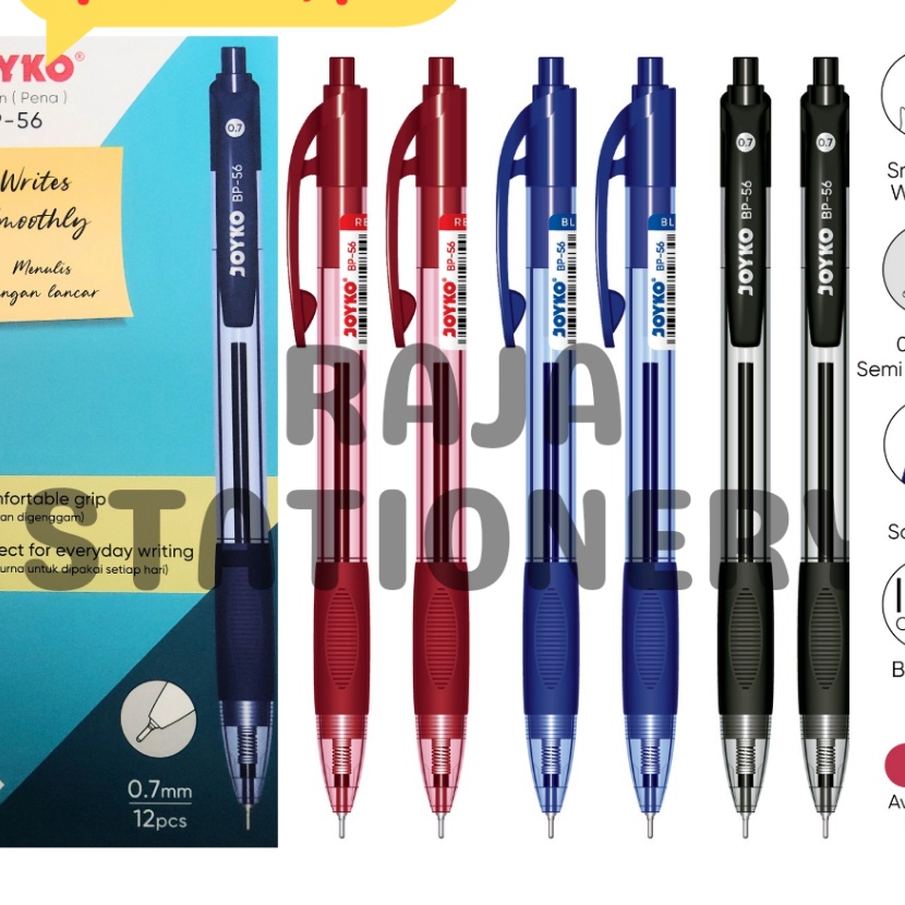 

Kilat JOYKO BALL PEN CLICKER 7 BLACK BLUE RED BOLPOIN PULPEN JOYKO CETEK BP56 HITAM BIRU MERAH LUSIN 12PCS
