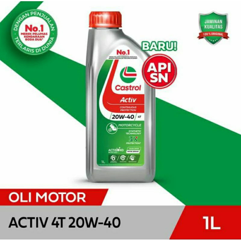 OLI MESIN MOTOR CASTROL ACTIV 4T SAE 20W-40 1L BISA JUGA 2T