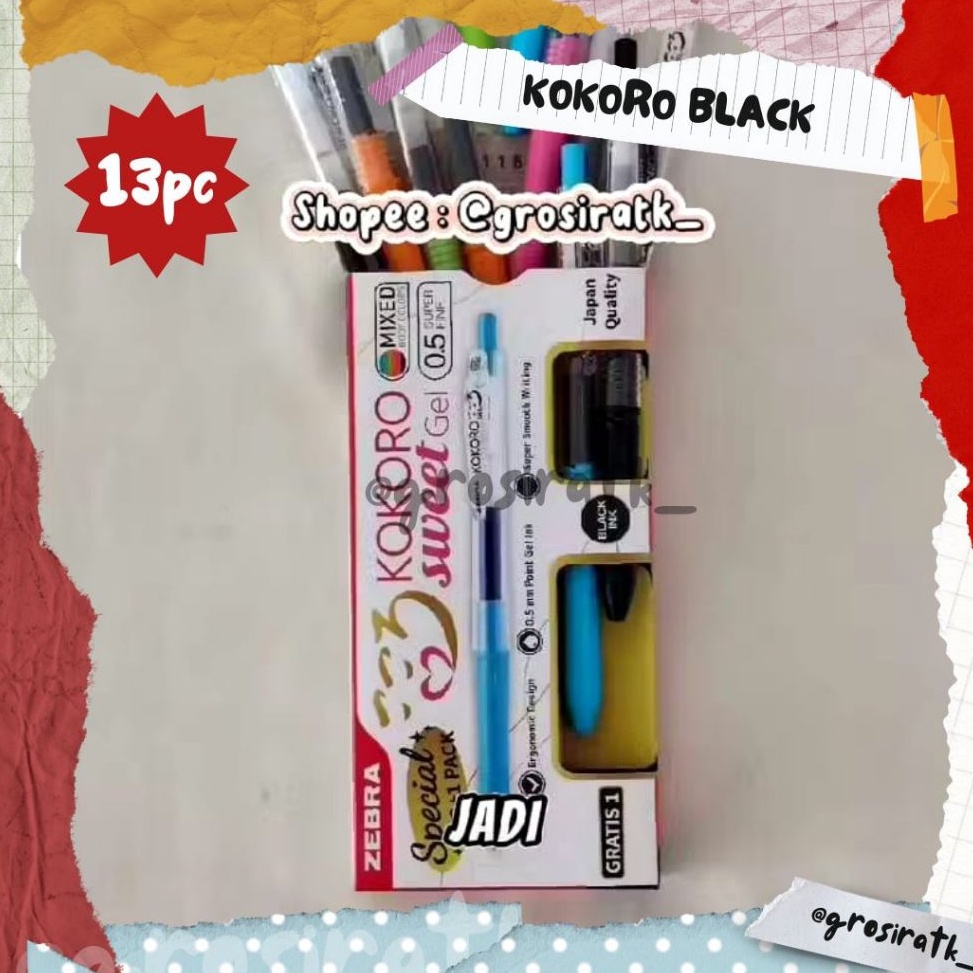 

ART I8O6 Zebra Pulpen Kokoro Black 13 Pcs Kokoro Sweet 1 Lusin tinta hitam