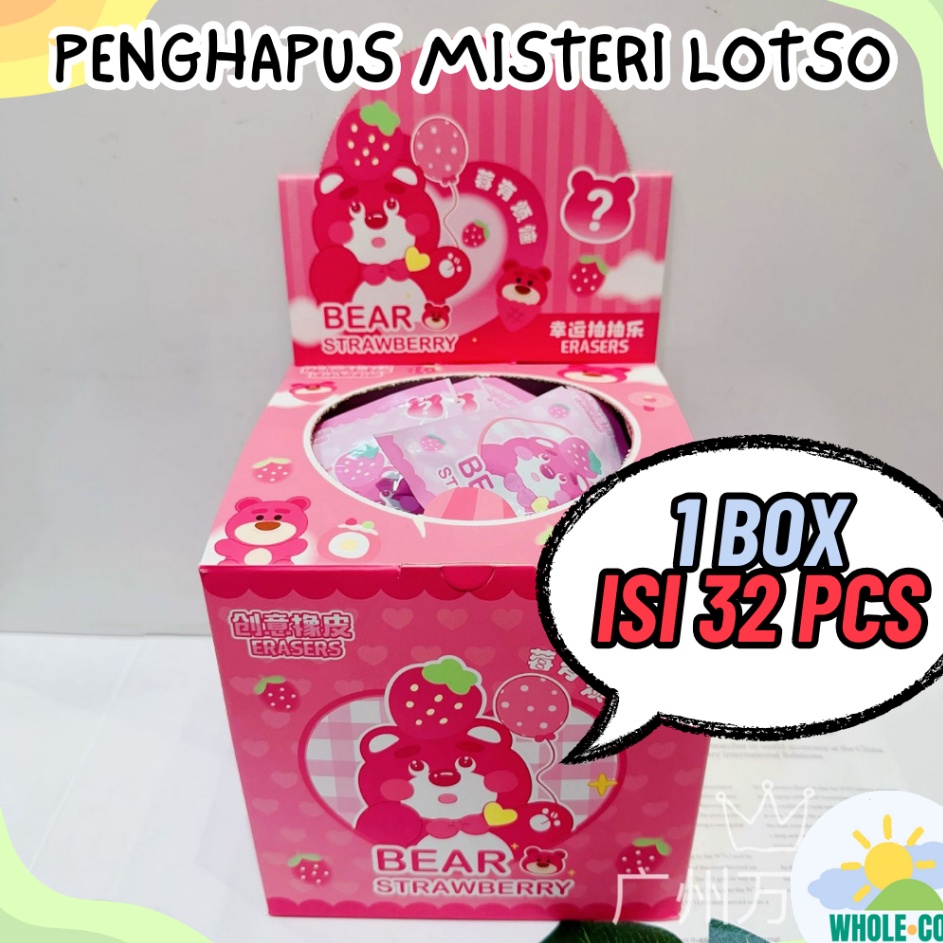 

KF7 1 BOX ISI 32 PCS Penghapus Misteri Lotso Premium Karakter Beruang Pink Lucu Unik Imut Cod ER 1112