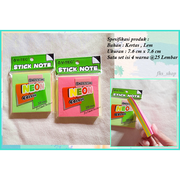

100 Lembar Sticky Notes 4 Warna Memo Tempel Sticky Notes Polos Sticky Notes Tumpuk V-Tec Sticky Note