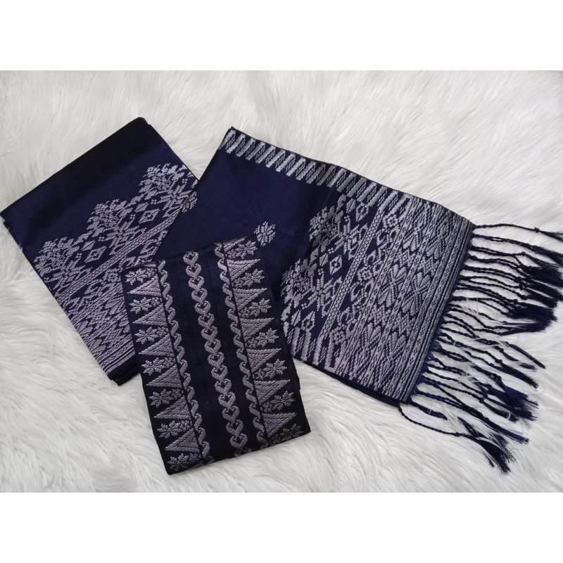 Songket silungkang set couple warna navy silver