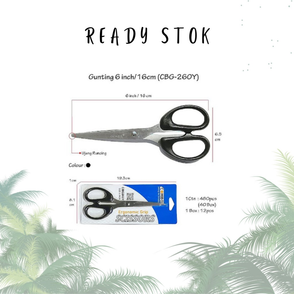 

Gunting Kertas Sedang 6" Scissors Combo CBG 260Y
