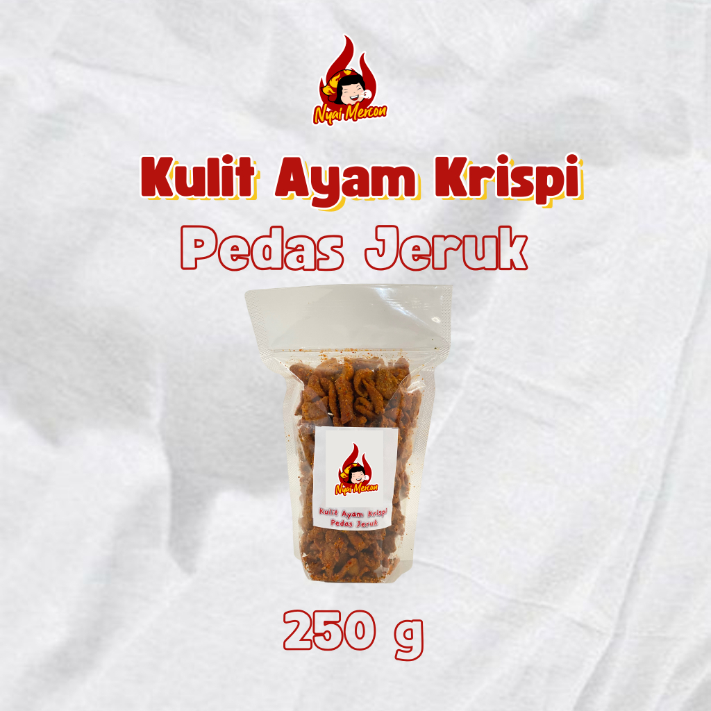 

Kulit Ayam Nyai Mercon Pedas Jeruk 250 gram Cemilan Goreng