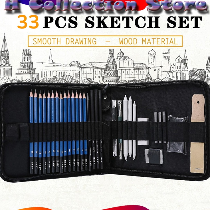 

Premium 33PCSSet Sketch Pensil Pisau Penghapus dan Pensil Gambar untuk Keperluan Sekolah Pencil Drawing Set Sketsa dan Lukisan Set