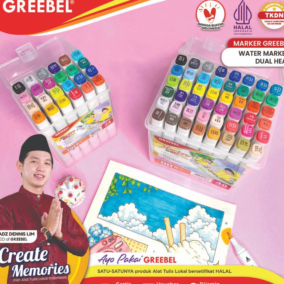 

Terbatas GREEBEL Spidol Water Marker Dual Head Sketsa Marker Set Spidol Warna Warni 12 18 24 36 48 Warna