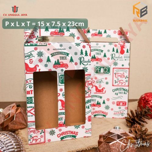 

(10pcs) kardus natal jinjing botol uk 500ml isi 2 tas tenteng kotak box hampers christmas 15 x 7.5 x 23cm