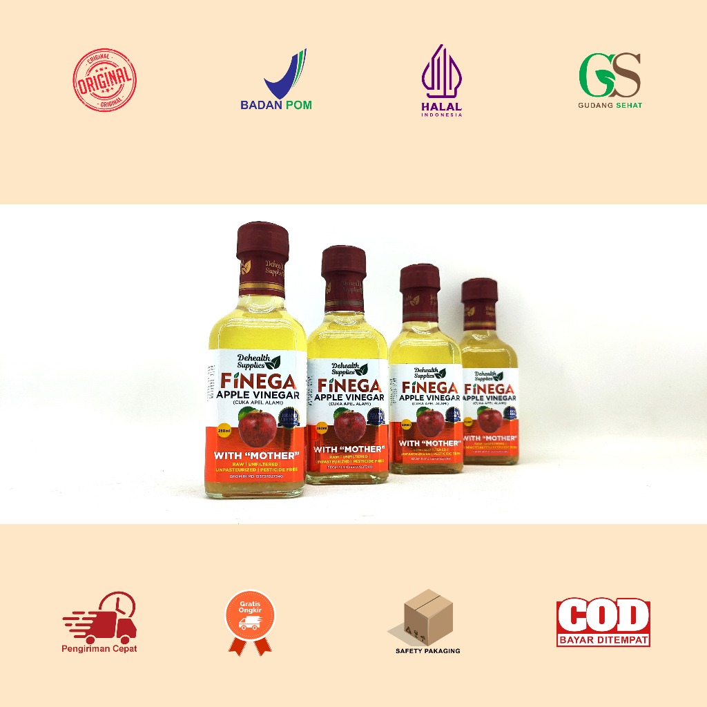 

Manado FINEGA Apple Vinegar 250 ML & 500 ML With Mother Botol Kaca - Cuka Apel - Raw/Unfiltered/Unpasteurized/Pesticide Free
