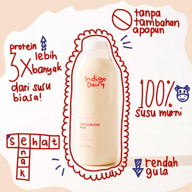 

Susu Murni Pasteurisasi 1 Liter - Indigo Dairy