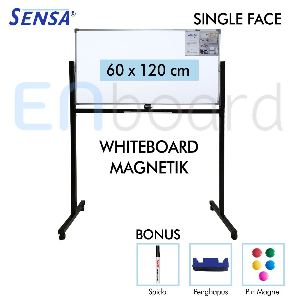 

Papan Tulis Whiteboard / White Board Standing Magnet Single Face Sensa 60 x 120 cm