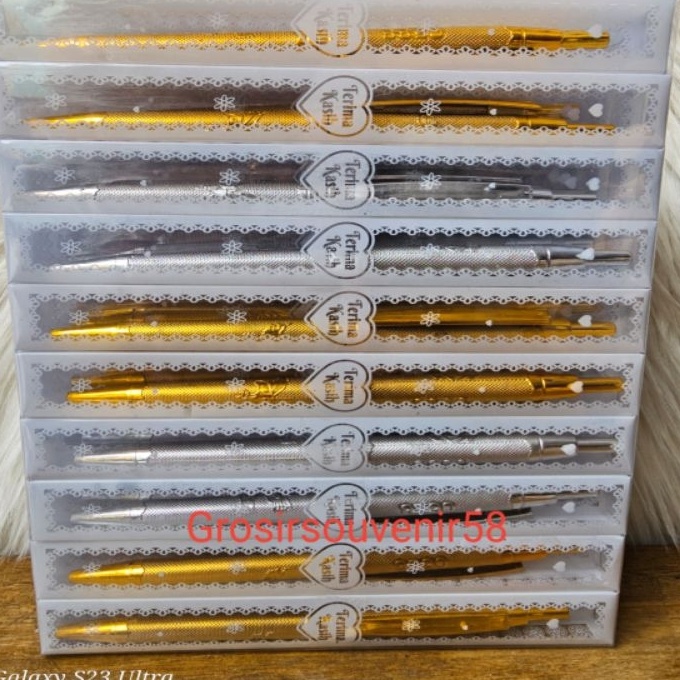 

Langka isi 5pcs pulpen emas perak mika