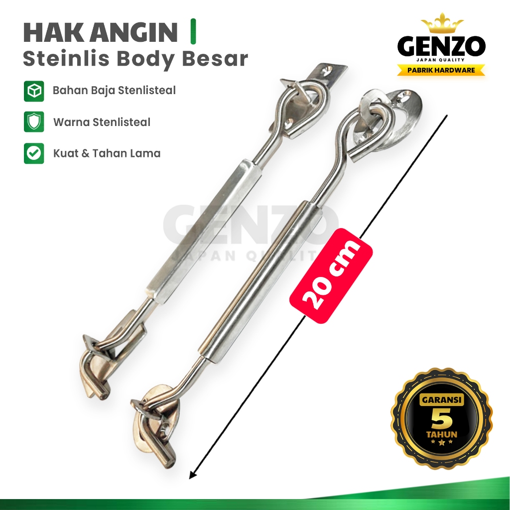 GENZO Hak Angin Penyangga Jendela Rumah 20 cm Stainless Steel Body Besar Anti Karat