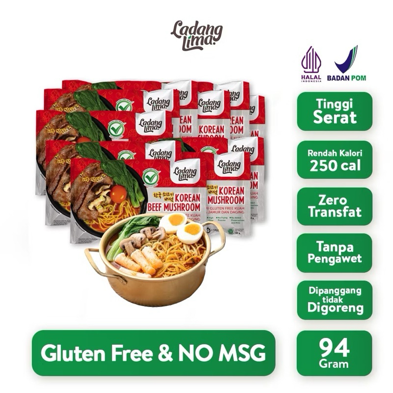 

10 pcs - Mie Korea 94g Gluten Free Ladang Lima - Mi Diet Sehat - Egg Free - Organic - Enak & Sehat