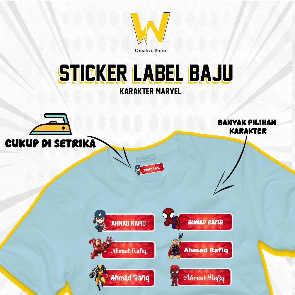 

Sablon Setrika Custom Label Nama Anak Isi20 50 100 Karakter Marvel