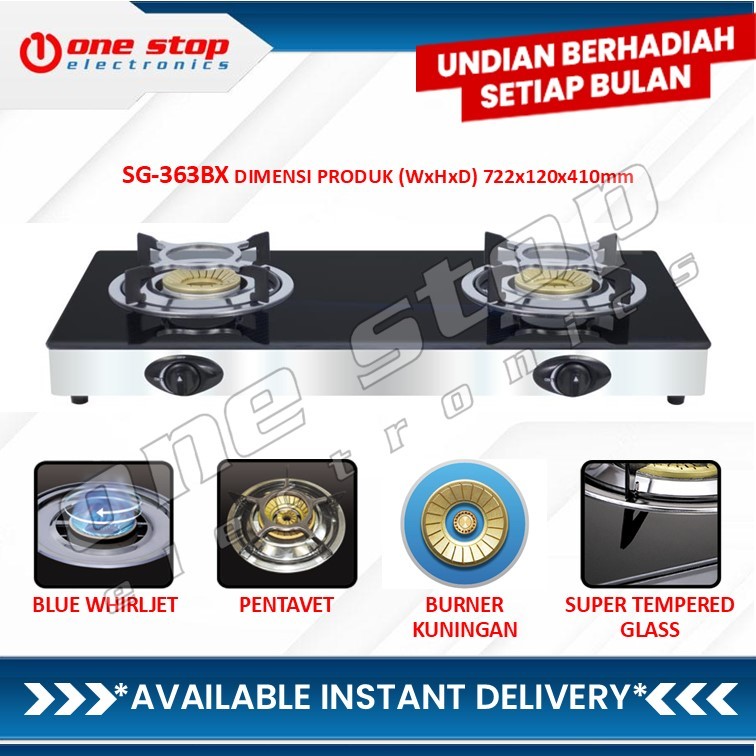 SANKEN SG-363BX / SG-363 BX Kompor Gas 2 Tungku Tempered Glass