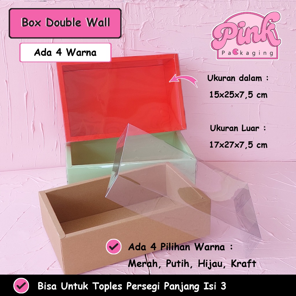 Box Hampers Souvenir Double Wall Mewah Ukuran 27x17x7,5 cm Dus Cake Roti Kering + Tutup Mika
