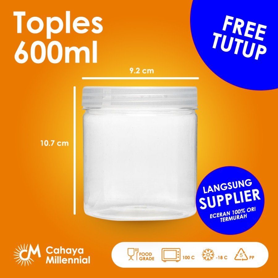 Toples Tabung 600 ml / Toples Kue Kering / Toples Jar Plastik 600ml / Plastik Jar Bening