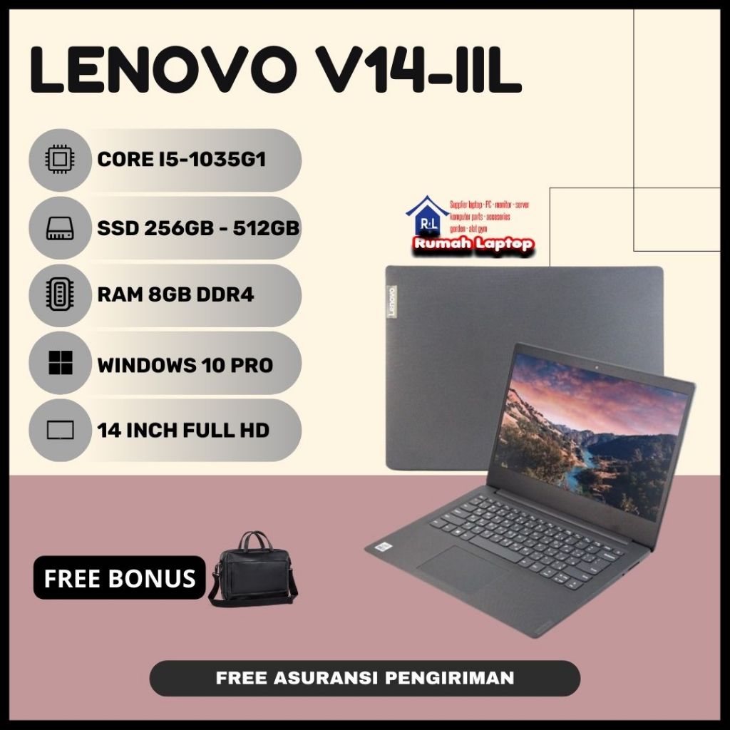 BARU Laptop Core i5 Lenovo V14 - iil i5-1035G1 Ram 8Gb Ssd 512Gb 14" Full hd Windows 10 Pro