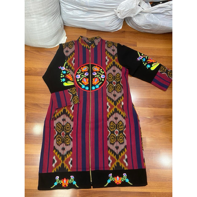 ATASAN DRESS BATIK WANITA BAHAN TENUN LAPISAN FURING TRIKODE COMBINASI JAITAN BORDIR EXCLUSIVE THAMR