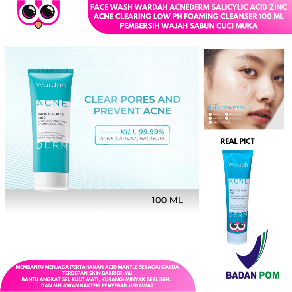 FACE WASH WARDAH ACNEDERM SALICYLIC ACID ZINC ACNE CLEARING LOW PH FOAMING CLEANSER 100 ML PEMBERSIH