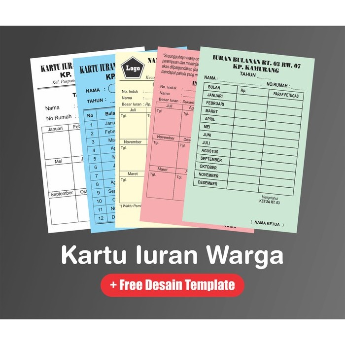 

Kartu iuran ukuran 16x21 cm