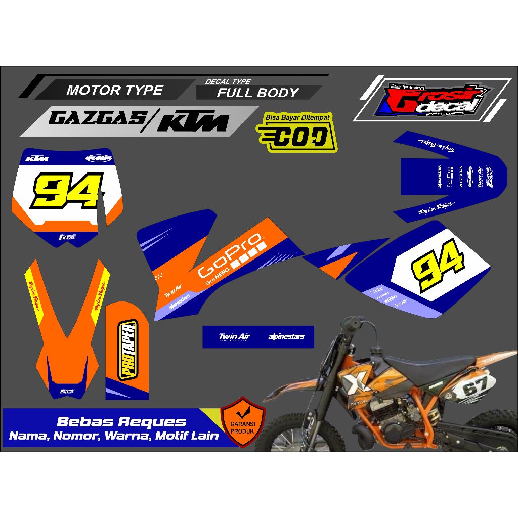 Decal Stiker Trail Mini NRG 50cc / KTM 50cc  / GAZGAS 50cc Full Body Bebas Reques