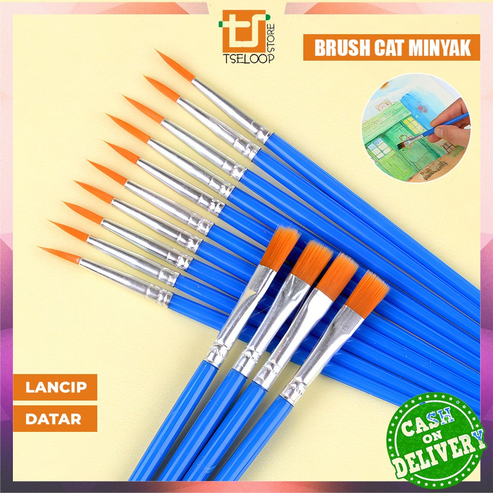 

OFM-A98 Kuas Lukis Cat Air Paint Brush Nilon Ujung Pointed dan Flat / Kuas Kecil Lancip Datar Art Brush Cat Minyak Akrilik