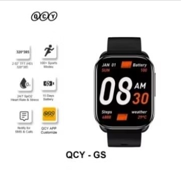 QCY WATCH GS 2.02INCH HD DISPLAY GS SMARTWATCH IPX8 - SMOKEY BLACK