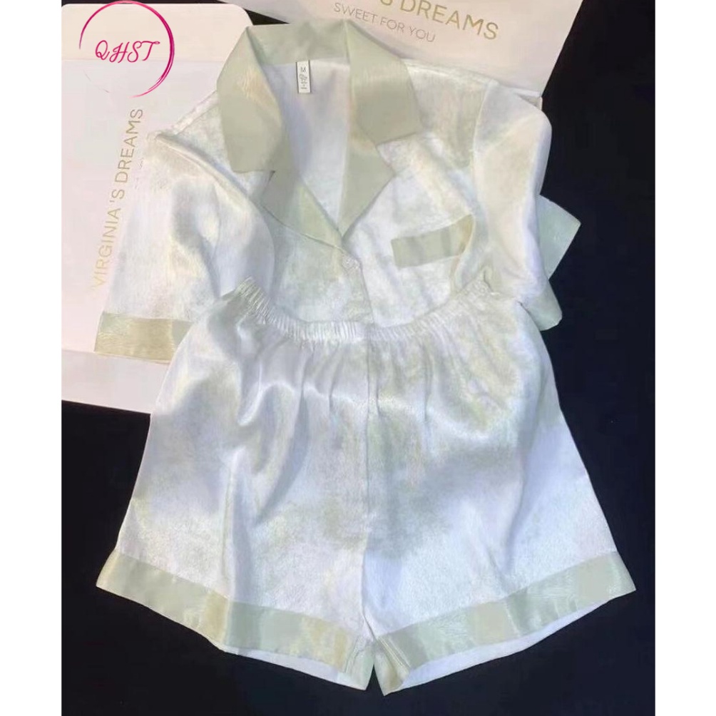 KODE A69A QHST Piyama Wanita Set Satin Bunga Tinta Hijau Pola Wanita Import  Pajamas Wanita  Baju Ti